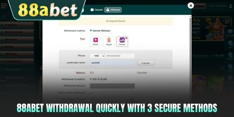 88abet Withdrawal quickly with 3 secure methods