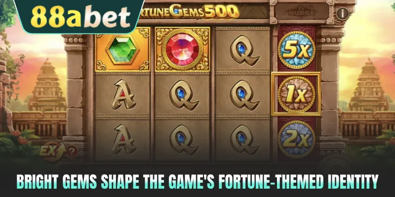 Bright gems shape the game's fortune-themed identity