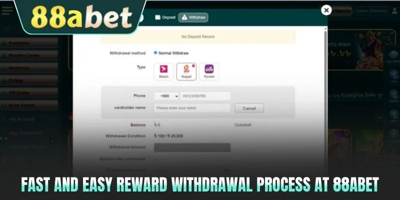 Fast and easy reward withdrawal process at 88abet