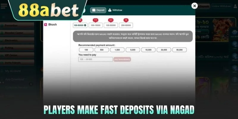 Players make fast deposits via Nagad